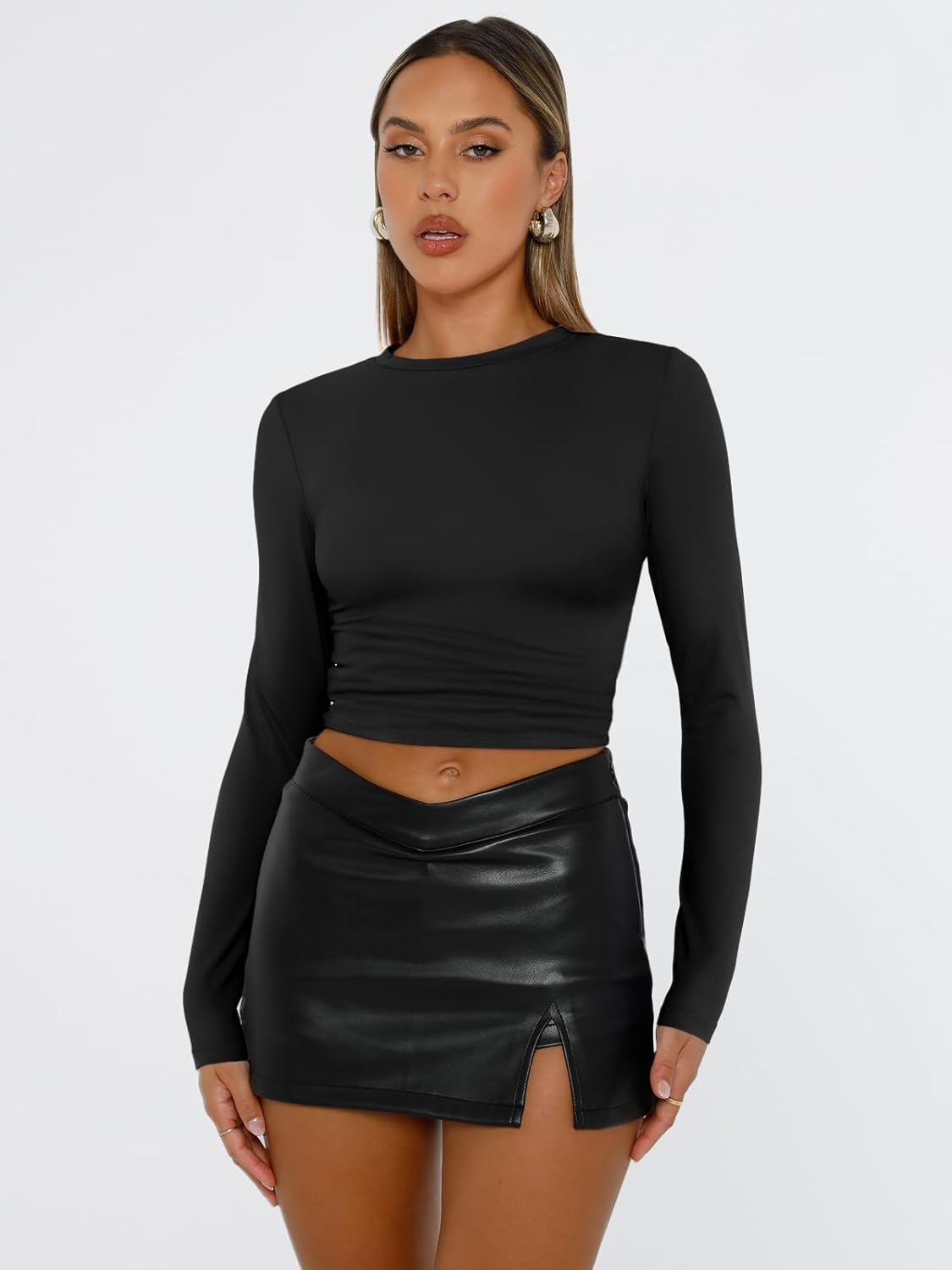 Trendy Queen Womens Long Sleeve T Shirts Fall Fashion 2026 Basic Crop Tops Going Out Outfits Y2k Clothes - Image 2