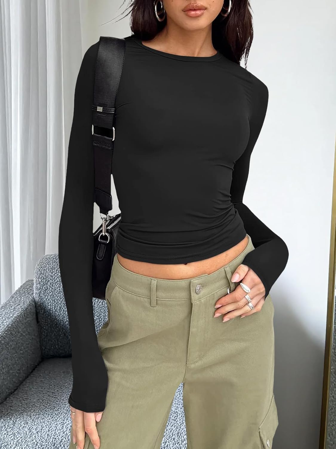 Trendy Queen Womens Long Sleeve T Shirts Fall Fashion 2026 Basic Crop Tops Going Out Outfits Y2k Clothes - Image 6