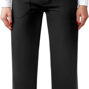 JEKAOYI Womens Casual High Waist Straight Leg Pants Stretchy Button Business Dress Work Pocket Trousers