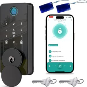 Keyless Entry Door Lock, Biquole Smart Lock with App Control, Fingerprint Door Lock, Electronic Keypad Deadbolt, Auto & One Touch Lock | Digital Smart Door Locks | Easy Installation | IP54 Waterproof