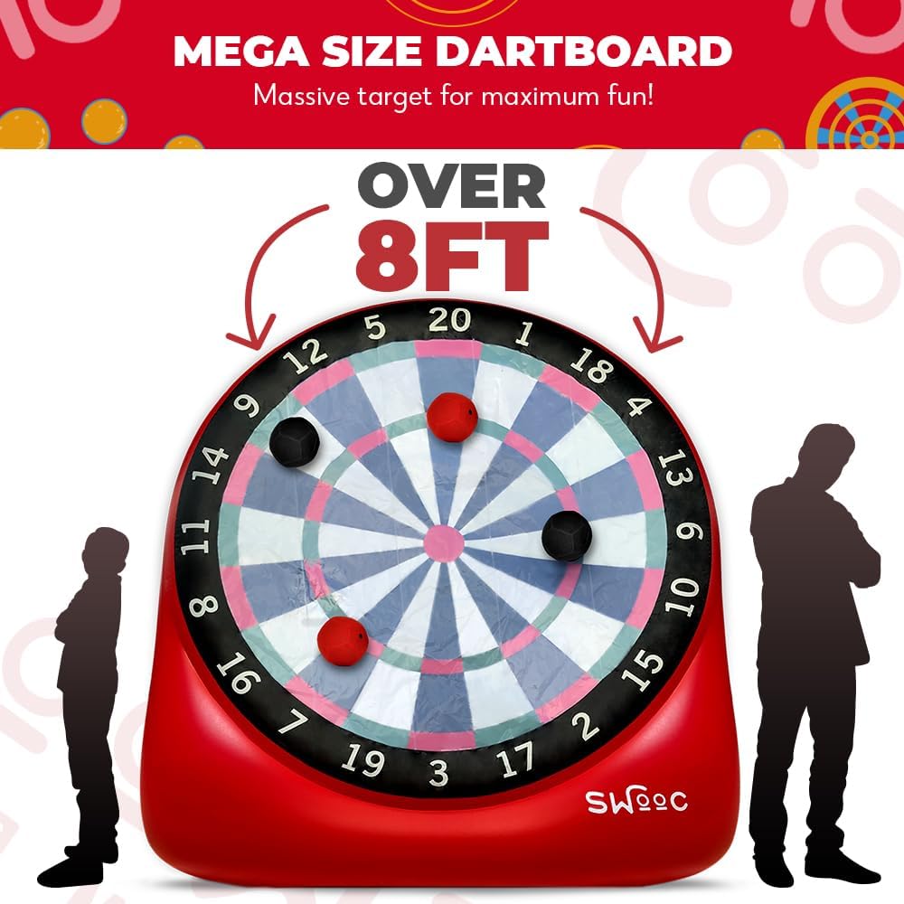 Swooc Games - Inflatable Giant Kick Darts (15+ Ways to Play) - Jumbo Soccer Dartboard w/Air Pump - Big Carnival Games - Giant Outdoor Games - Oversized Dart Board Yard & Lawn Game for Kids & Adults - Image 5