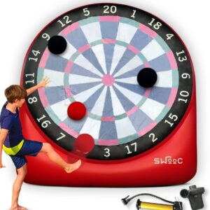 Swooc Games - Inflatable Giant Kick Darts (15+ Ways to Play) - Jumbo Soccer Dartboard w/Air Pump - Big Carnival Games - Giant Outdoor Games - Oversized Dart Board Yard & Lawn Game for Kids & Adults