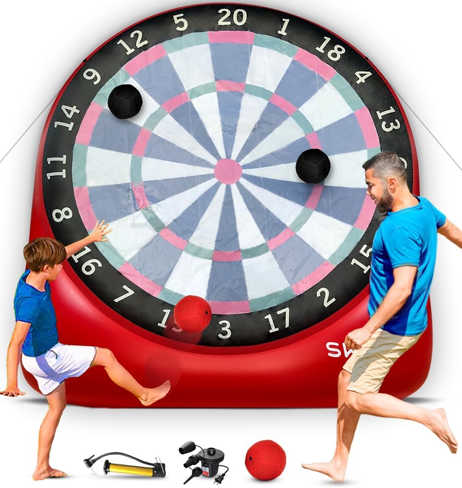 Swooc Games - Inflatable Giant Kick Darts (15+ Ways to Play) - Jumbo Soccer Dartboard w/Air Pump - Big Carnival Games - Giant Outdoor Games - Oversized Dart Board Yard & Lawn Game for Kids & Adults