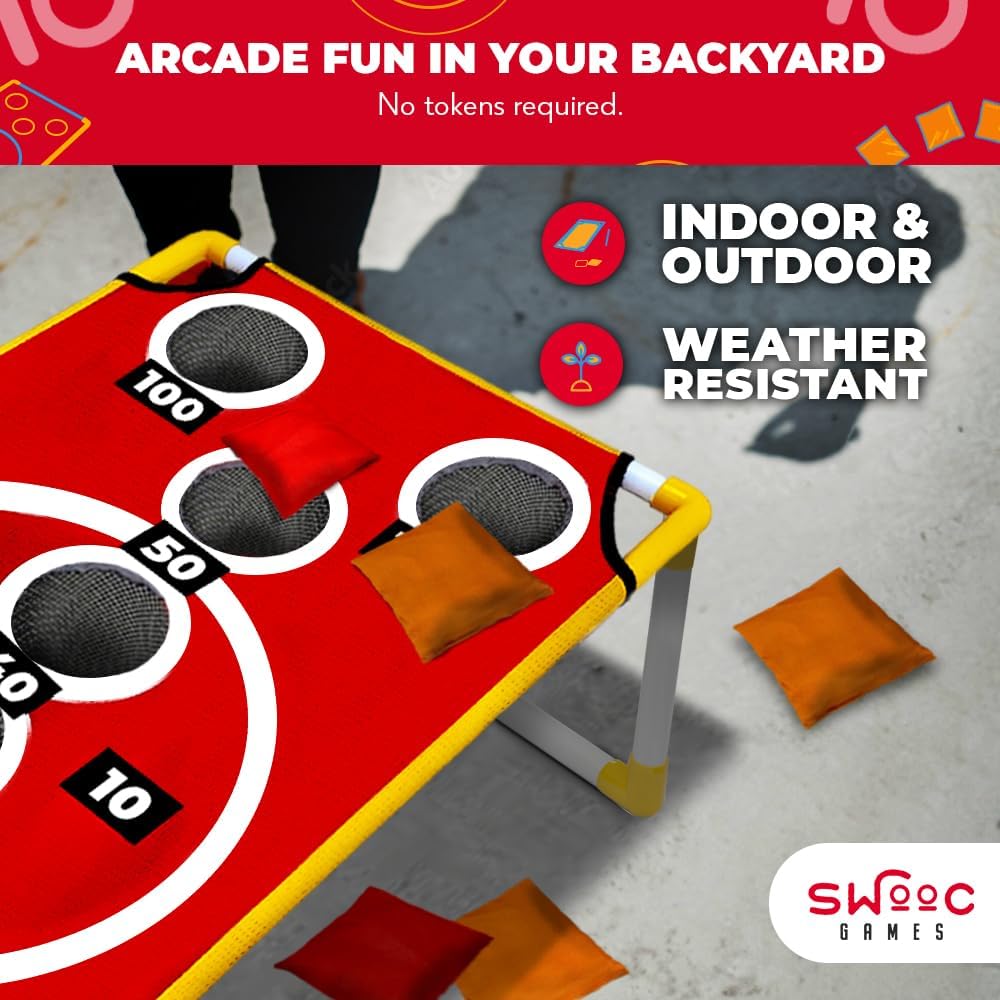 Swooc Games - Coney Island Toss™ - Arcade Style Cornhole Board Set w/Carrying Case & 15+ Games - Corn Hole Games for Adults - Kids Bean Bag Toss Game - Kids Cornhole Set w/Bags - Outdoor Yard Games - Image 4