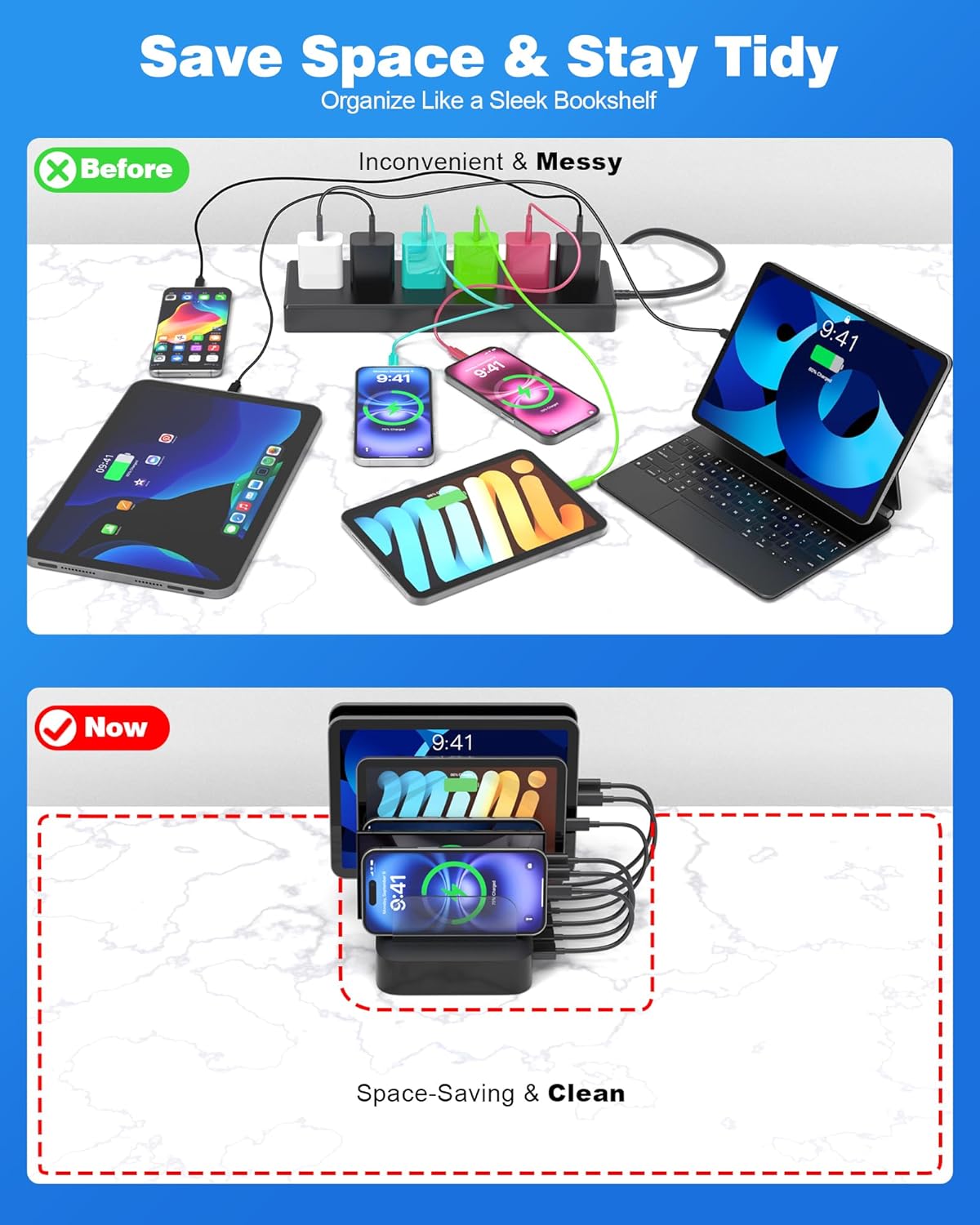MSTJRY Charging Station for Multiple Devices : 6 Port USB Charger Stations - Family Multi-Device Organizer Charging Dock - Designed for iPhone iPad Android Cell Phone Tablet and Electronic, Black - Image 5