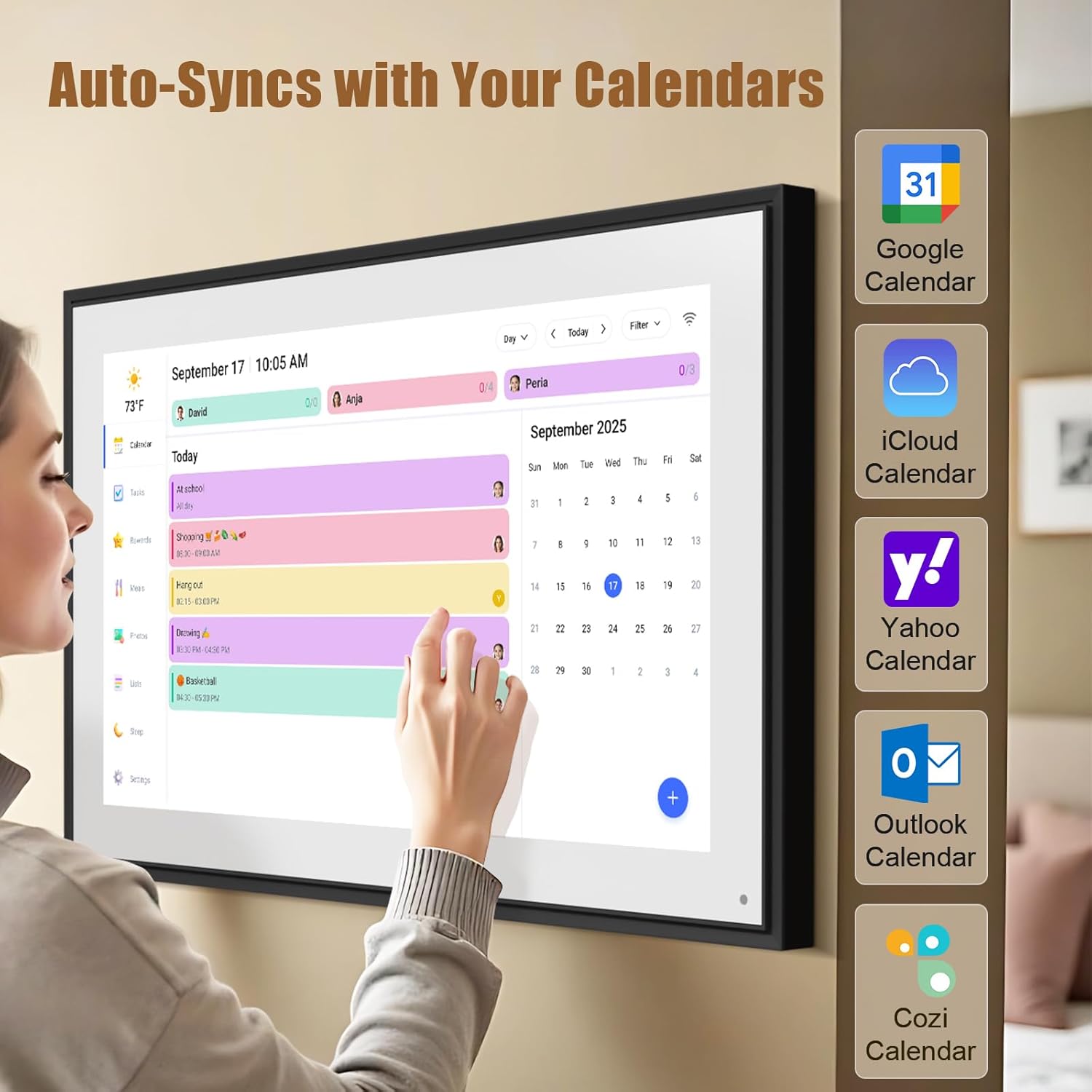 Smart Digital Calendar: 21.5-Inch Electronic Wall Calendars & Chore Chart, Full HD Interactive Touchscreen Display for Family Schedules Planner,Seamless Scheduling/Organizing-Wall/Desk Mountable-Black - Image 2