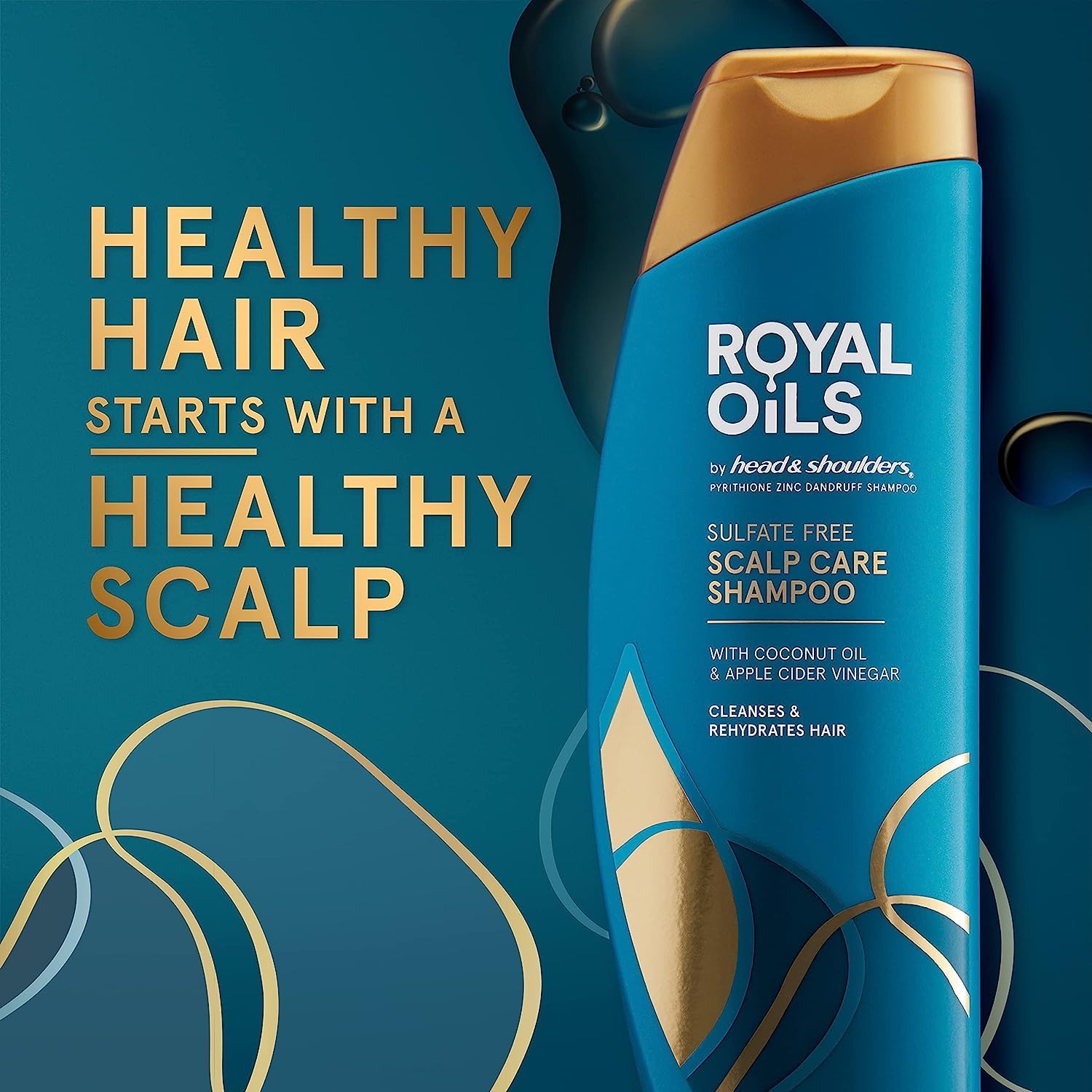 Head & Shoulders Anti-Dandruff Shampoo, Royal Oils Moisturizing Shampoo, 1% Pyrithione Zinc, Curly & Coily Hair, Coconut, Apple Cider Vinegar, Sulfate-Free, 12.8 fl oz - Image 2