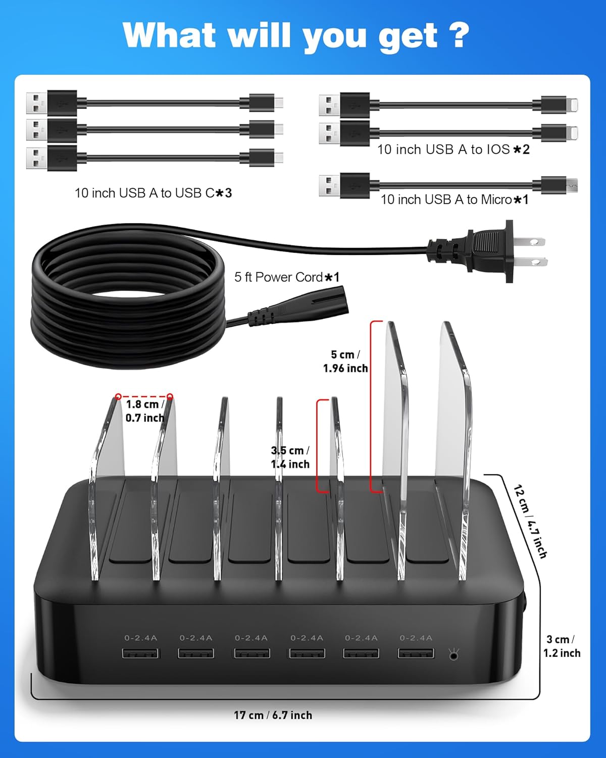 MSTJRY Charging Station for Multiple Devices : 6 Port USB Charger Stations - Family Multi-Device Organizer Charging Dock - Designed for iPhone iPad Android Cell Phone Tablet and Electronic, Black - Image 8
