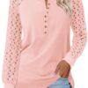 Minetom Women's Lace Long Sleeve Tops Henley Shirts Casual Blouses T Shirts Fall Clothes