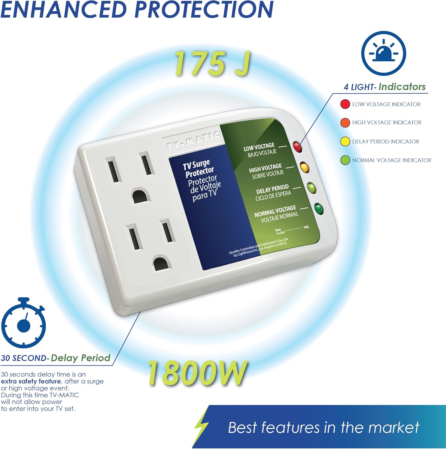 Electronic Voltage & Surge Protector for Smart TV, Game Consoles and Entertainment Center, Protects Against High and Low Voltage, Brownout, Spikes, Power Failure - Image 3