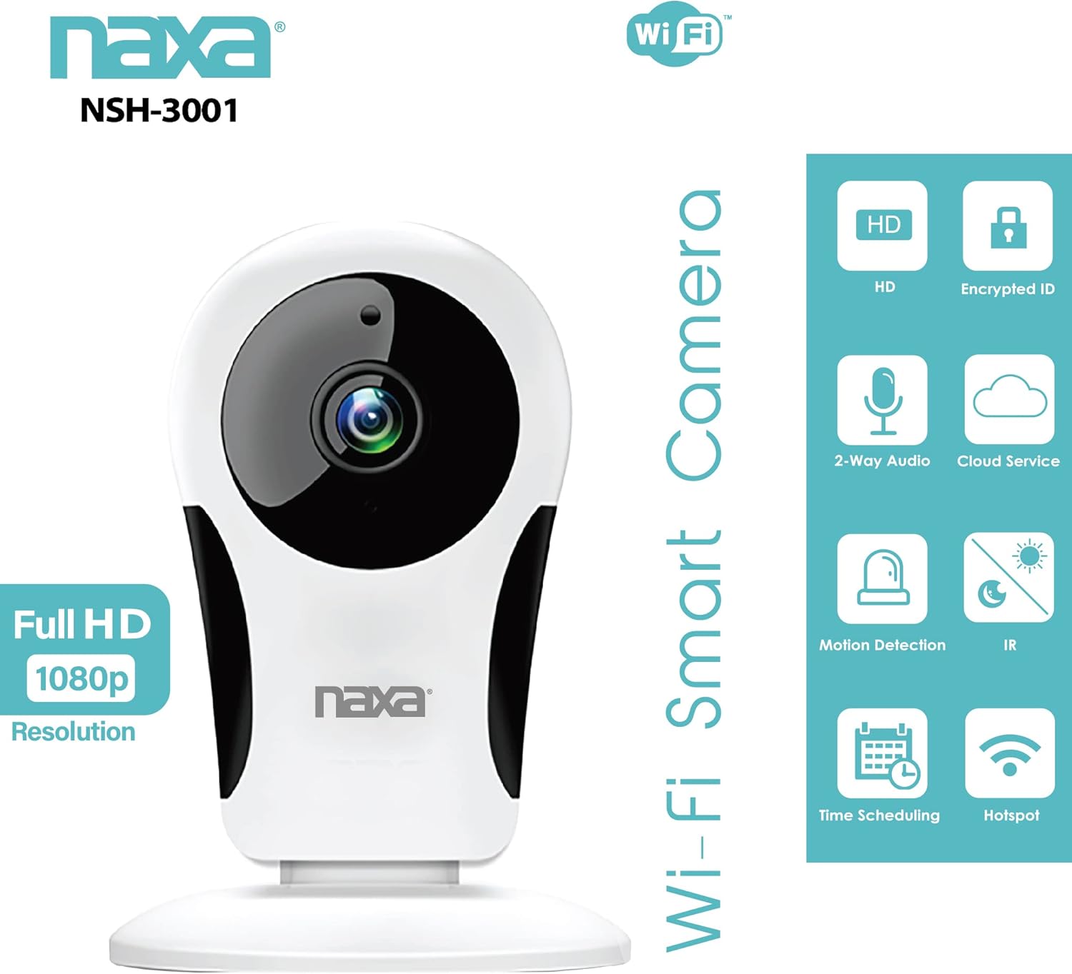 Naxa Electronics NSH-3001 Wi-Fi Smart Camera with 24/7 HD Recording, 105° Viewing Angle, Remote Operation, Video Tuning, Night Vision, Real-Time Activity and Alerts, Time Scheduling, White and Black - Image 4