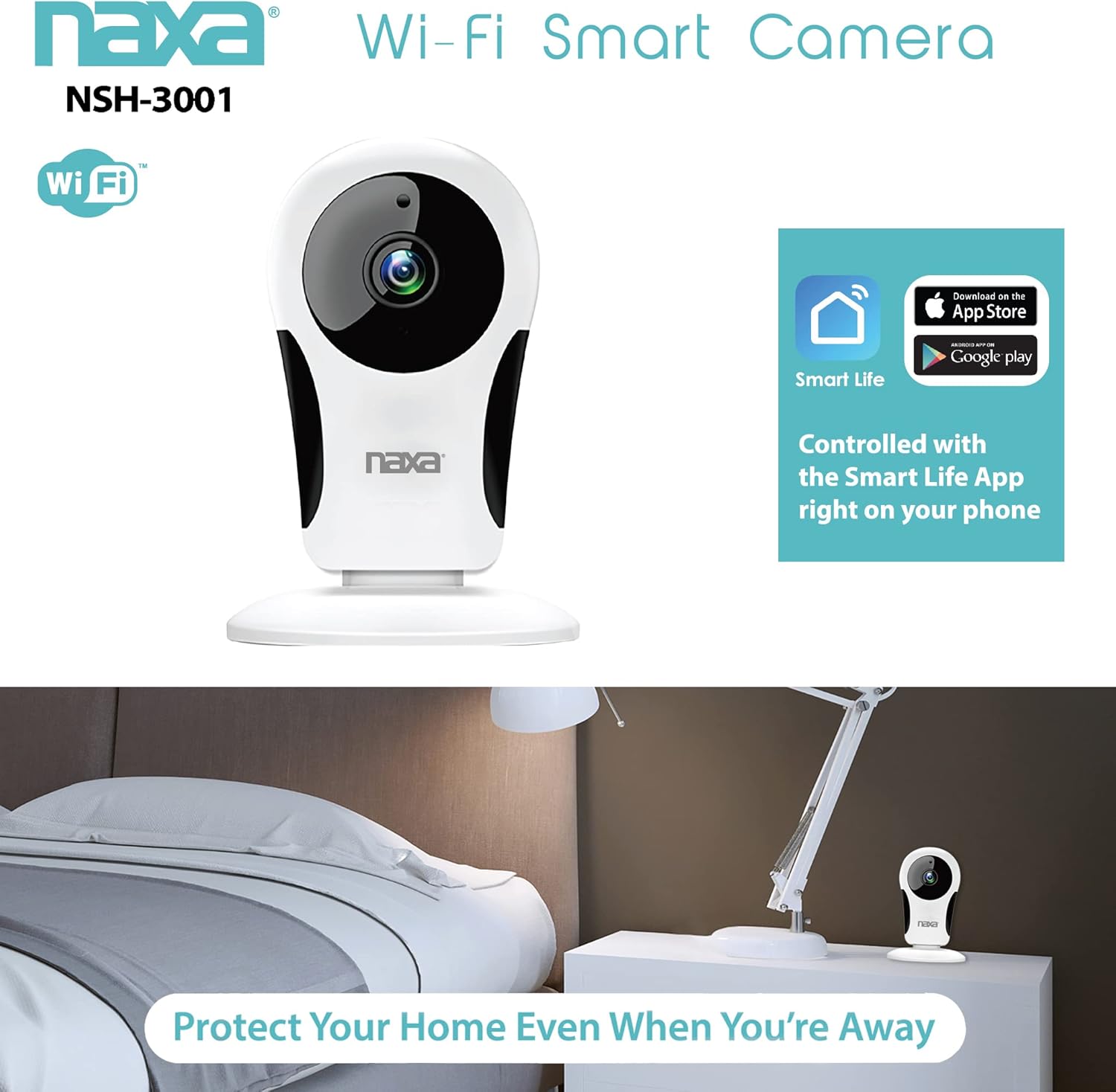 Naxa Electronics NSH-3001 Wi-Fi Smart Camera with 24/7 HD Recording, 105° Viewing Angle, Remote Operation, Video Tuning, Night Vision, Real-Time Activity and Alerts, Time Scheduling, White and Black - Image 3