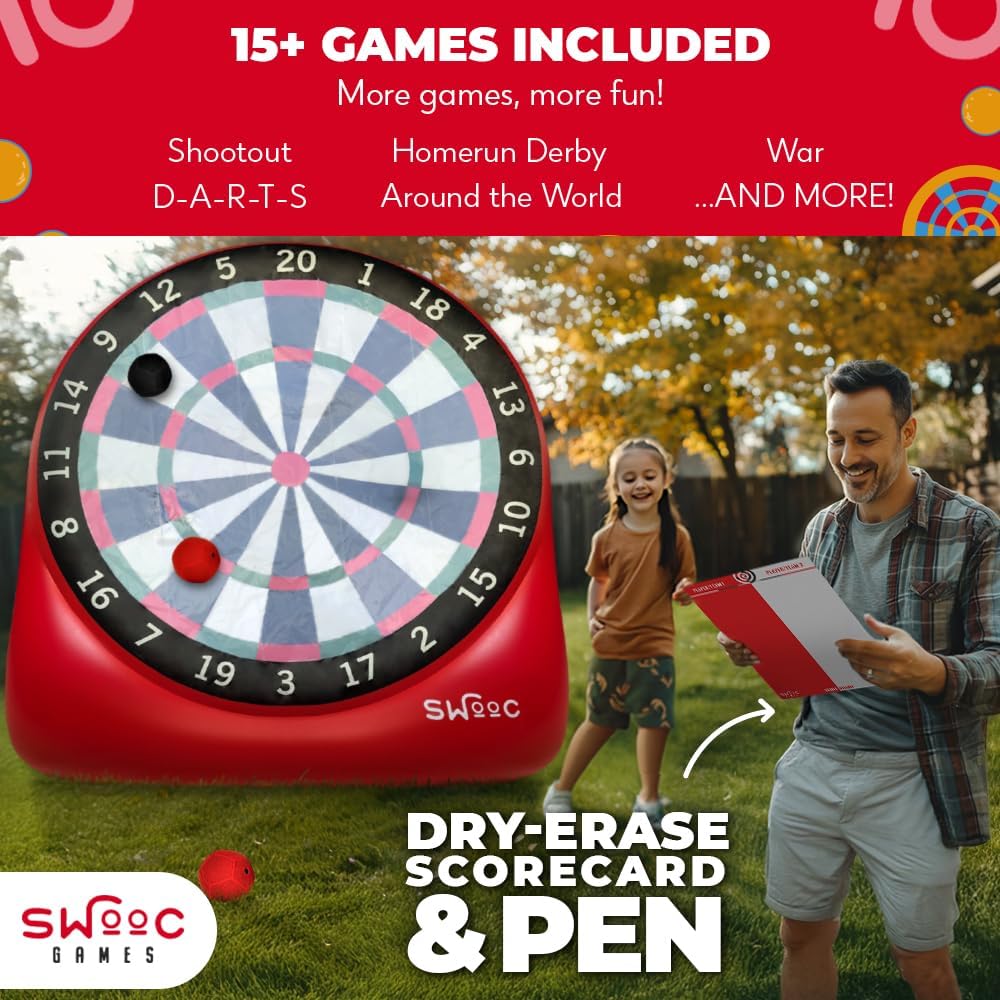 Swooc Games - Inflatable Giant Kick Darts (15+ Ways to Play) - Jumbo Soccer Dartboard w/Air Pump - Big Carnival Games - Giant Outdoor Games - Oversized Dart Board Yard & Lawn Game for Kids & Adults - Image 4