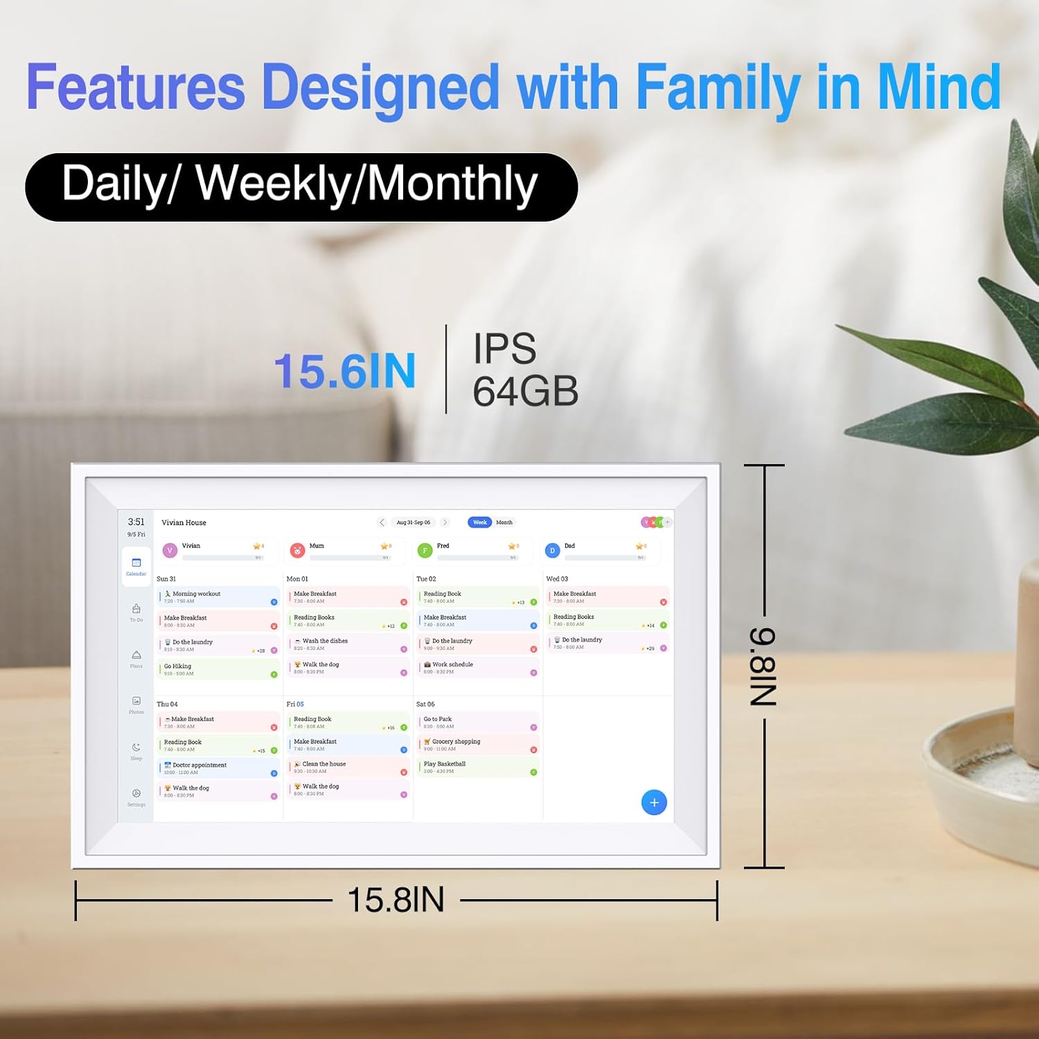 Digital Calendar 15.6 inch ECalendar Planner Wall Touch Screen, Electronic Calendars for Family Organizer, Smart Chore Chart Sync with Phone by App for Meal Planner, Photo Share Stand & Wall Mount - Image 6