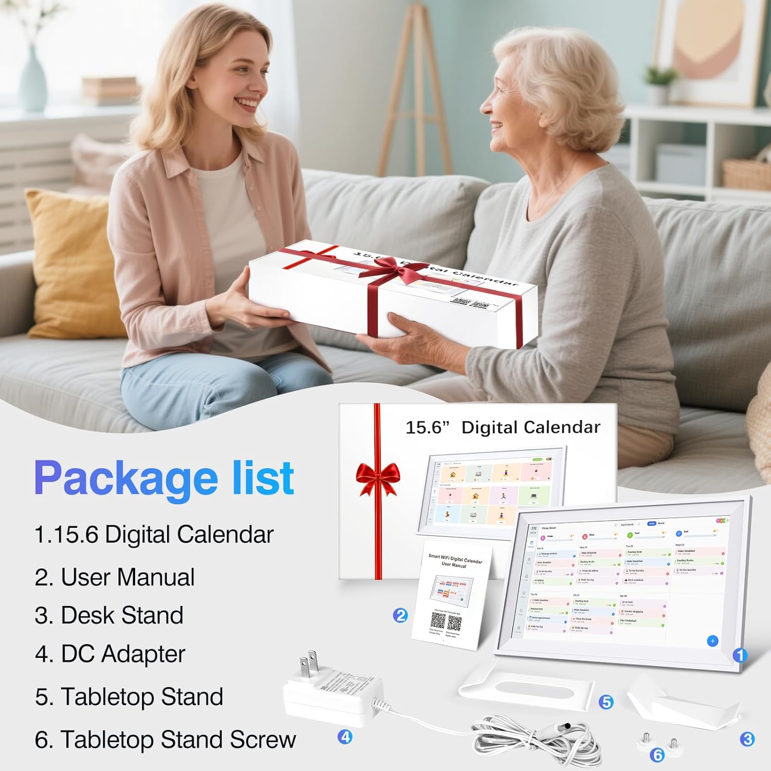 Digital Calendar 15.6 inch ECalendar Planner Wall Touch Screen, Electronic Calendars for Family Organizer, Smart Chore Chart Sync with Phone by App for Meal Planner, Photo Share Stand & Wall Mount - Image 8
