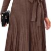 Arach&Cloz Women's Wool Blend Tie Waist Pleated Fall Sweater Dress 2025