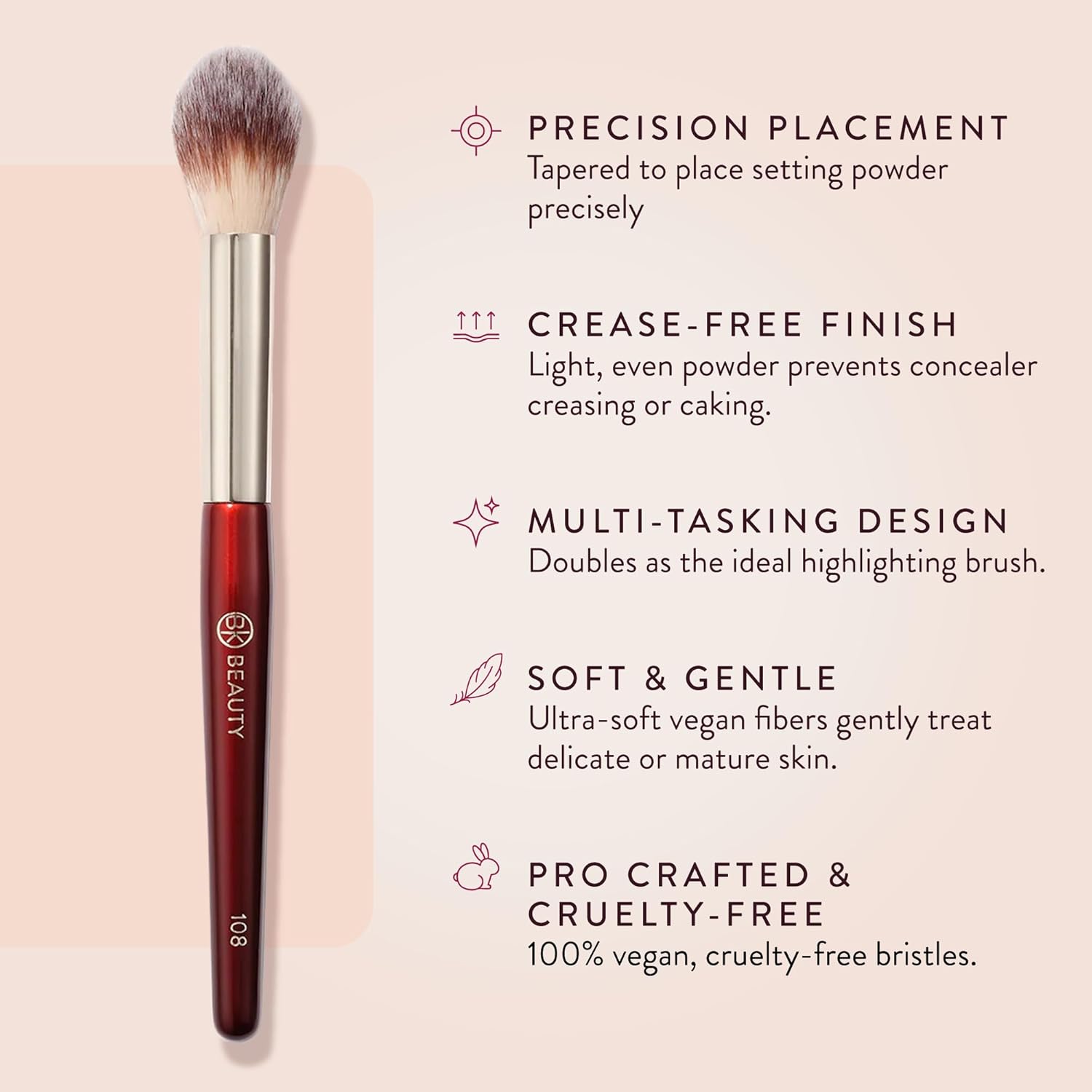 BK BEAUTY 108 PRECISION POWDER MAKEUP BRUSH – Pro-Designed Tapered Brush for Precise Under-Eye Setting, Crease-Free Finish, and Subtle Highlighting - Image 2