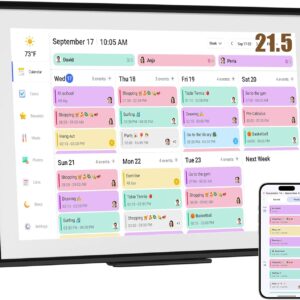 Smart Digital Calendar: 21.5-Inch Electronic Wall Calendars & Chore Chart, Full HD Interactive Touchscreen Display for Family Schedules Planner,Seamless Scheduling/Organizing-Wall/Desk Mountable-Black