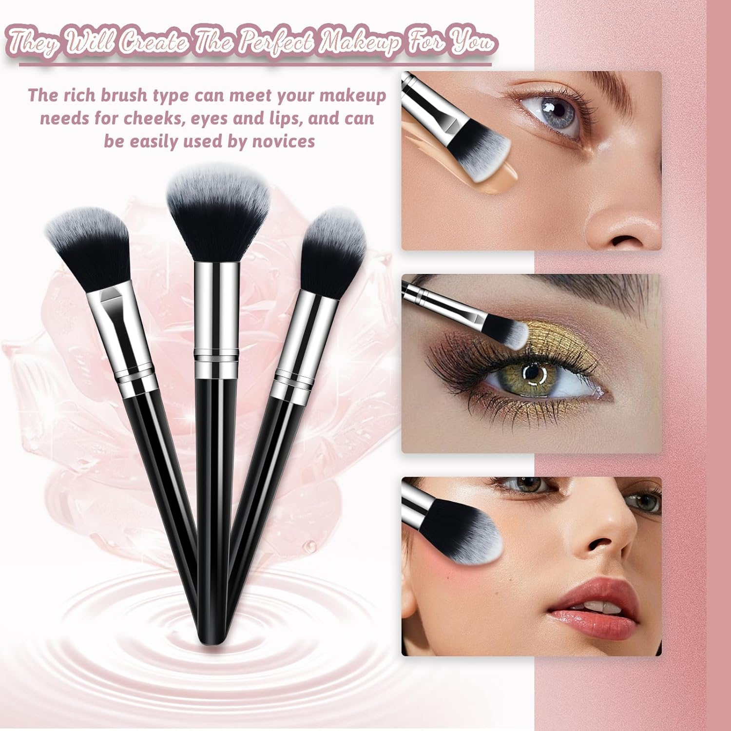 Makeup Brush Set, Premium Synthetic 14 Pcs Makeup Brushes, Travel Makeup Brush Set for Foundation, Concealer, Blush and Eyeshadow Brush(Black) - Image 4