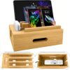 Bamboo Charging Station for Multiple Devices, Cable Management Box for Power Strip, USB Charger & USB Charging Hub/Station, Wood Docking Station Desktop Organizer Bedside Table Organizer