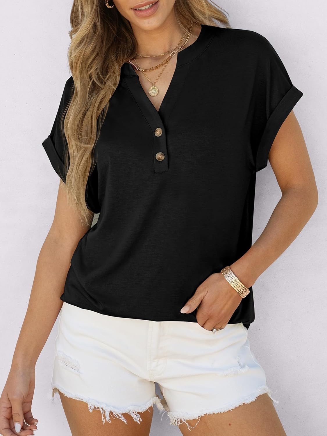 ANRABESS Womens Short Sleeve Henley Tops V Neck Dressy Casual Blouses Summer Trendy Tee Shirts 2026 Vacation Fashion Clothes - Image 4