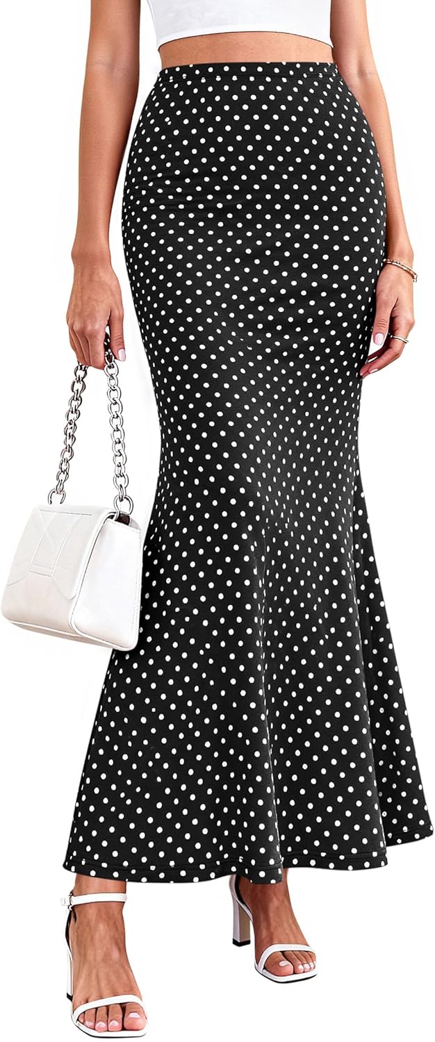 PRETTYGARDEN Maxi Skirts for Women 2026 Summer Flowy High Waisted Polka Dot Mermaid Office Work Spring Fashion Long Skirt