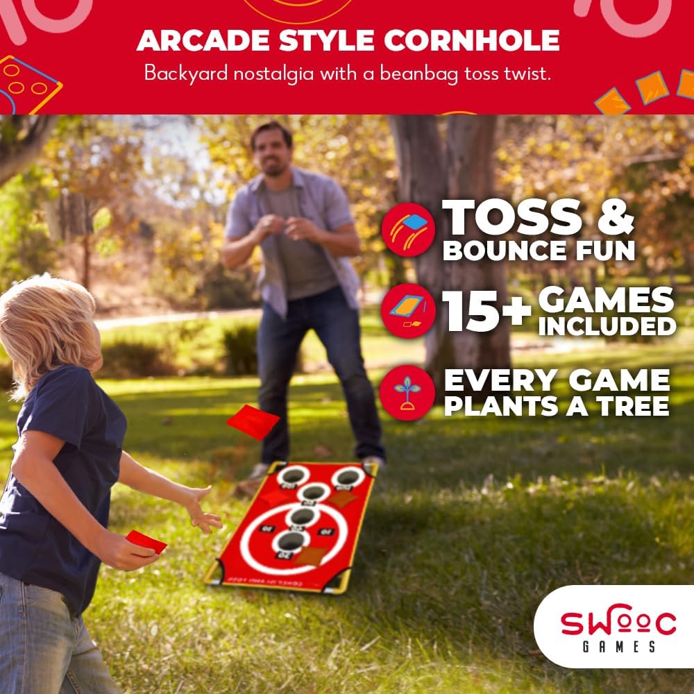 Swooc Games - Coney Island Toss™ - Arcade Style Cornhole Board Set w/Carrying Case & 15+ Games - Corn Hole Games for Adults - Kids Bean Bag Toss Game - Kids Cornhole Set w/Bags - Outdoor Yard Games - Image 2