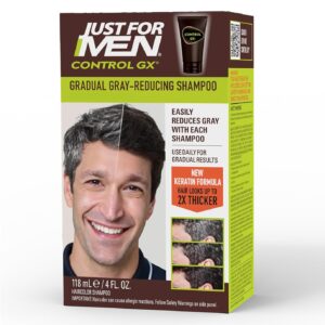 Just for Men Control GX Grey Reducing Shampoo, Gradual Hair Color with Keratin for Stronger Thicker and Healthier Looking Hair, 4 Fl Oz - Pack of 1 (Packaging May Vary)
