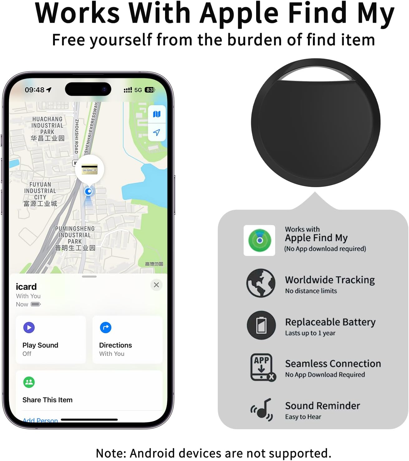Air Tracker Tags 4 Pack Smart Tag Bluetooth Trackers Work with Apple Find My (iOS Only), Lightweight Tag Prevent Loss of Luggage Wallets Keys Bags,Replaceable Battery,IP67 Waterproof - Image 3