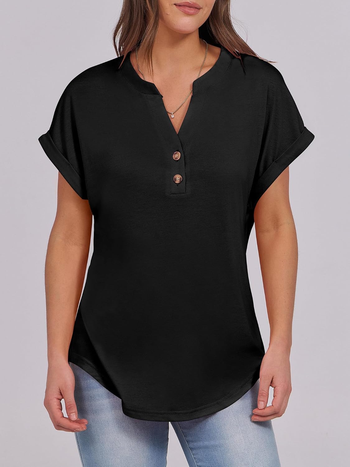 ANRABESS Womens Short Sleeve Henley Tops V Neck Dressy Casual Blouses Summer Trendy Tee Shirts 2026 Vacation Fashion Clothes - Image 2