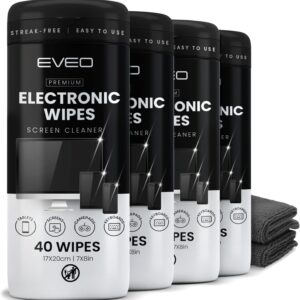 Electronic Wipes Streak-Free for Screen Cleaner & Smart Watch [4 Pack x 40] TV Screen, Smart TV, Computer Screen, Laptop, Phone, Tablet, and Electronics devices - Microfiber Cloth Included [160 Wipes]
