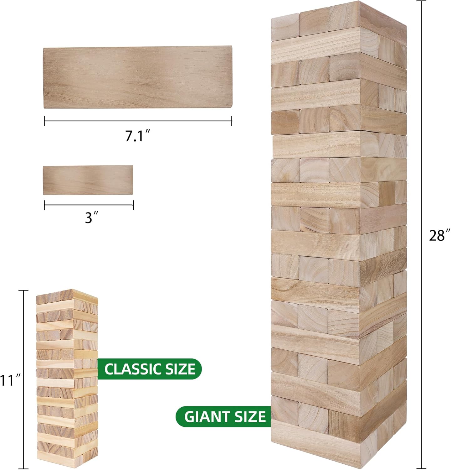 GOTHINK Giant Tumble Tower Game, Large Tumbling Tower Stacking to Over 5 FT 54pcs Wooden Jumbo Blocks for Outside Yard Games with Carry Case Timber Stacking Game Night Toy Gift for Kids Adults Family - Image 4
