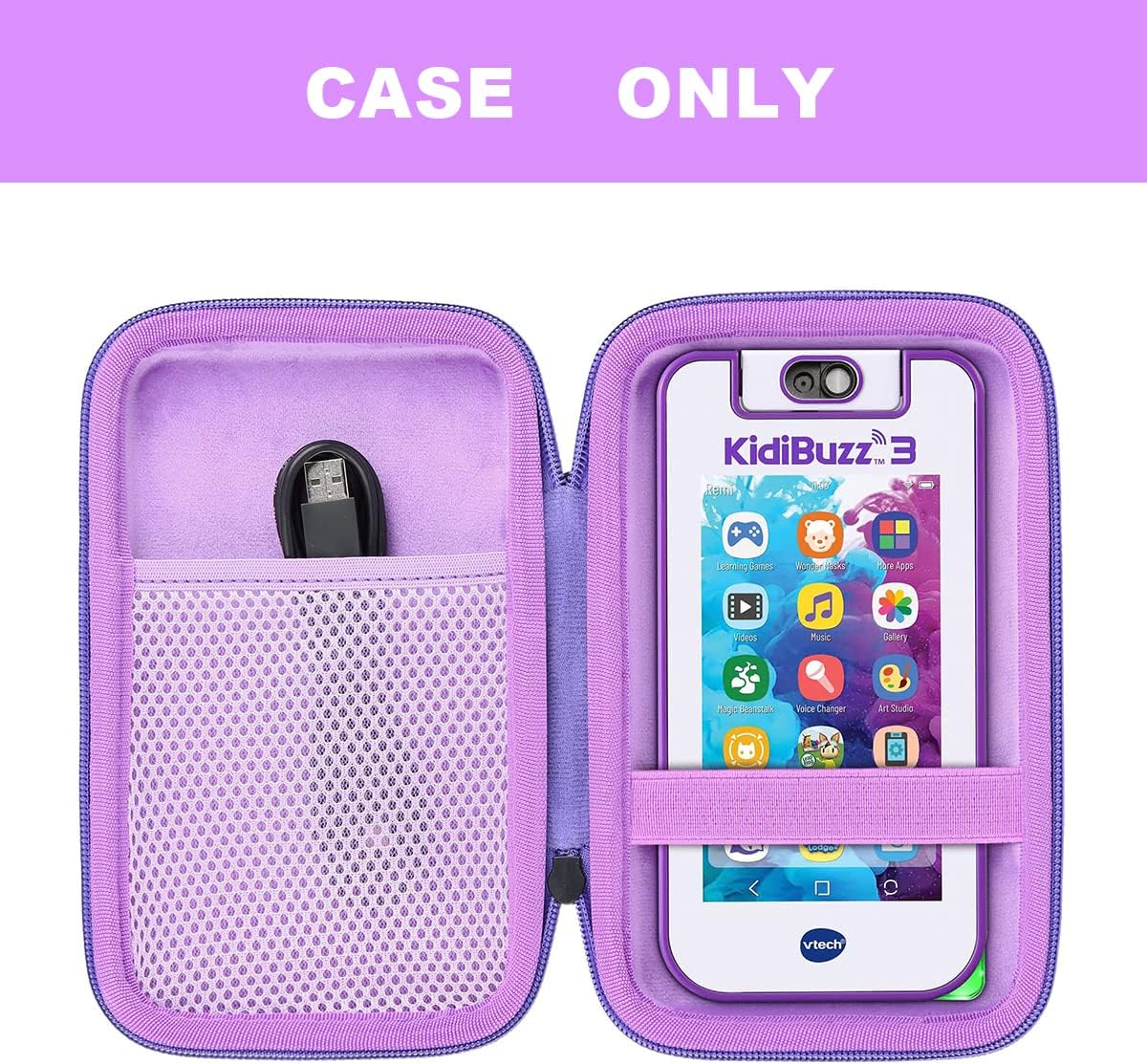 co2CREA Hard Case Replacement for VTech KidiBuzz 3 / KidiBuzz G2 Kids’ Electronics Smart Device KidiConnect (Black Case + Inside Purple) - Image 3