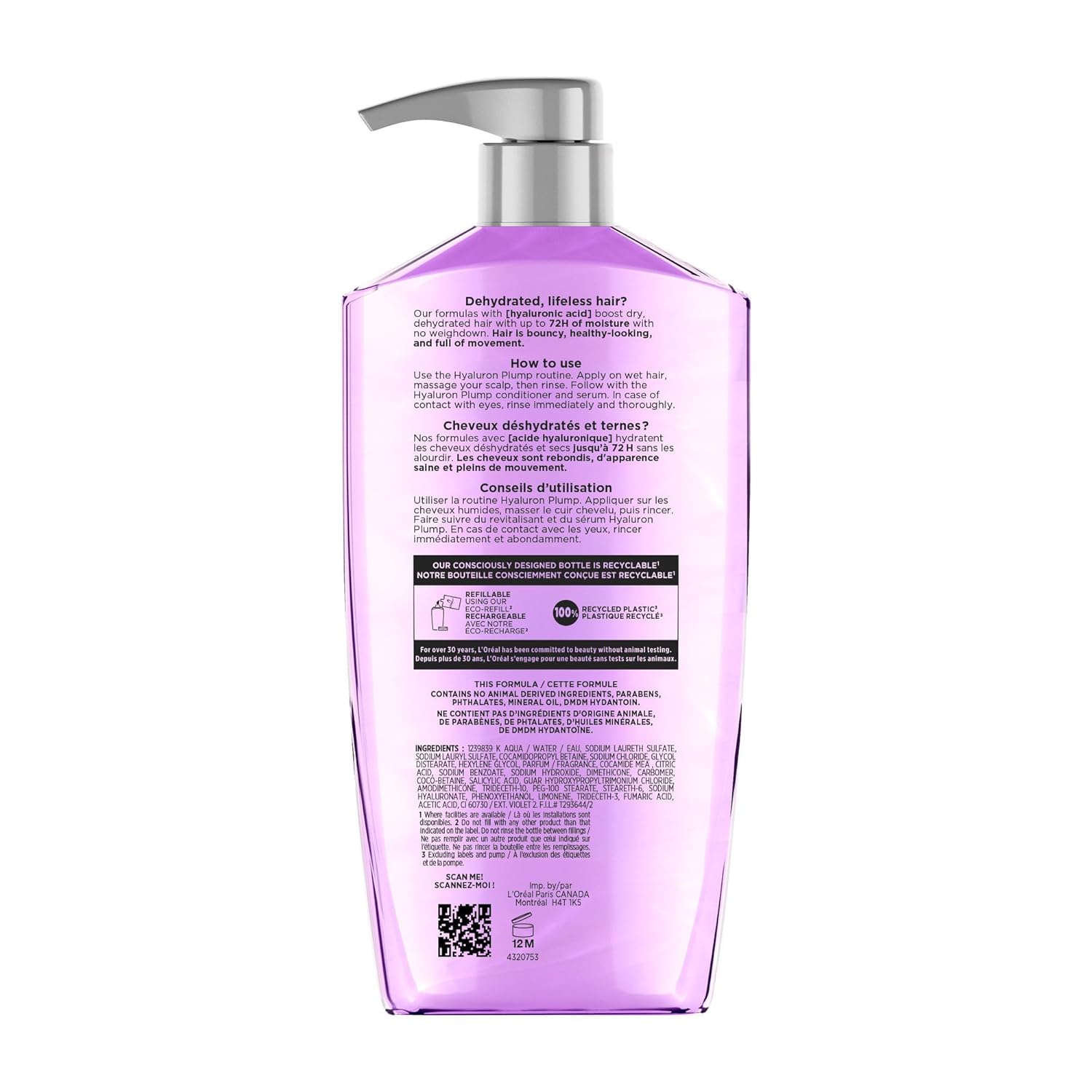 L'Oreal Paris Elvive Hyaluron Plump Hydrating Shampoo for Dehydrated, Dry Hair Infused with Hyaluronic Acid Care Complex, Paraben-Free, 26.5 Fl Oz - Image 10