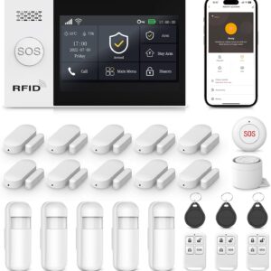 LWOHSI Wireless Home Alarm System with Touch Screen,Smart Home Security System,DIY Door/Window Alarms,Motion Detector,4G Phone Call/SMS/App Instant Alerts,Work with Alexa For House and The Kids Safety