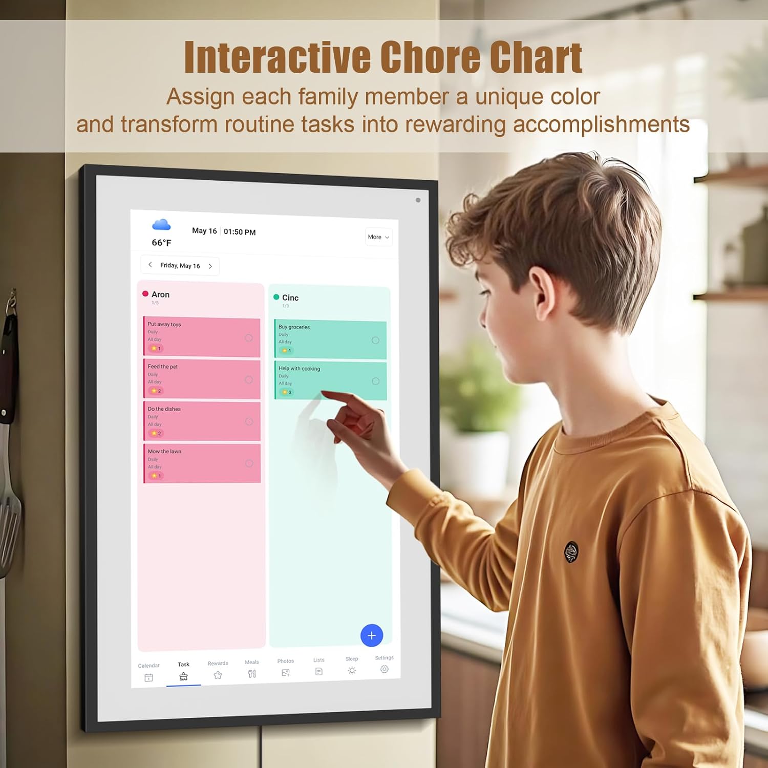 Smart Digital Calendar: 21.5-Inch Electronic Wall Calendars & Chore Chart, Full HD Interactive Touchscreen Display for Family Schedules Planner,Seamless Scheduling/Organizing-Wall/Desk Mountable-Black - Image 4