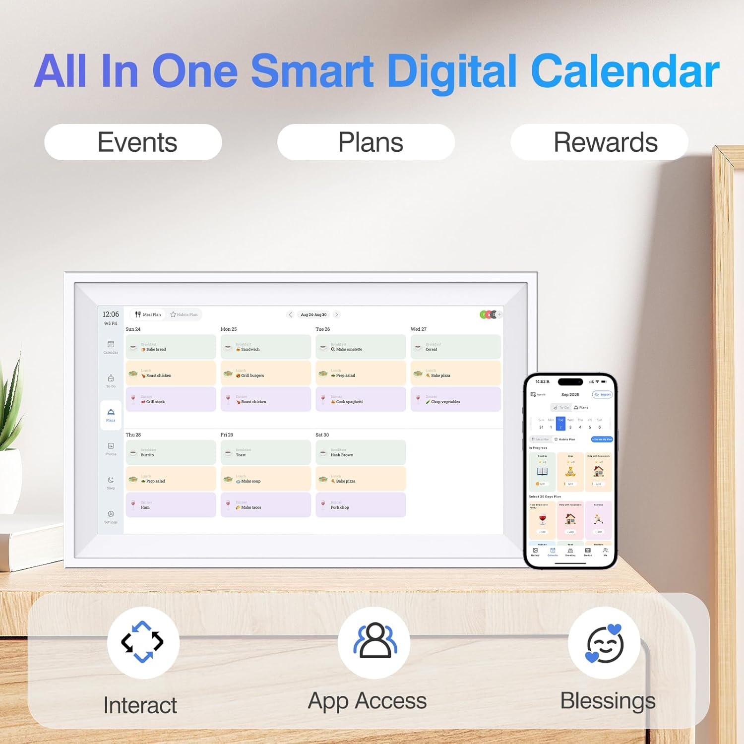 Digital Calendar 15.6 inch ECalendar Planner Wall Touch Screen, Electronic Calendars for Family Organizer, Smart Chore Chart Sync with Phone by App for Meal Planner, Photo Share Stand & Wall Mount - Image 2
