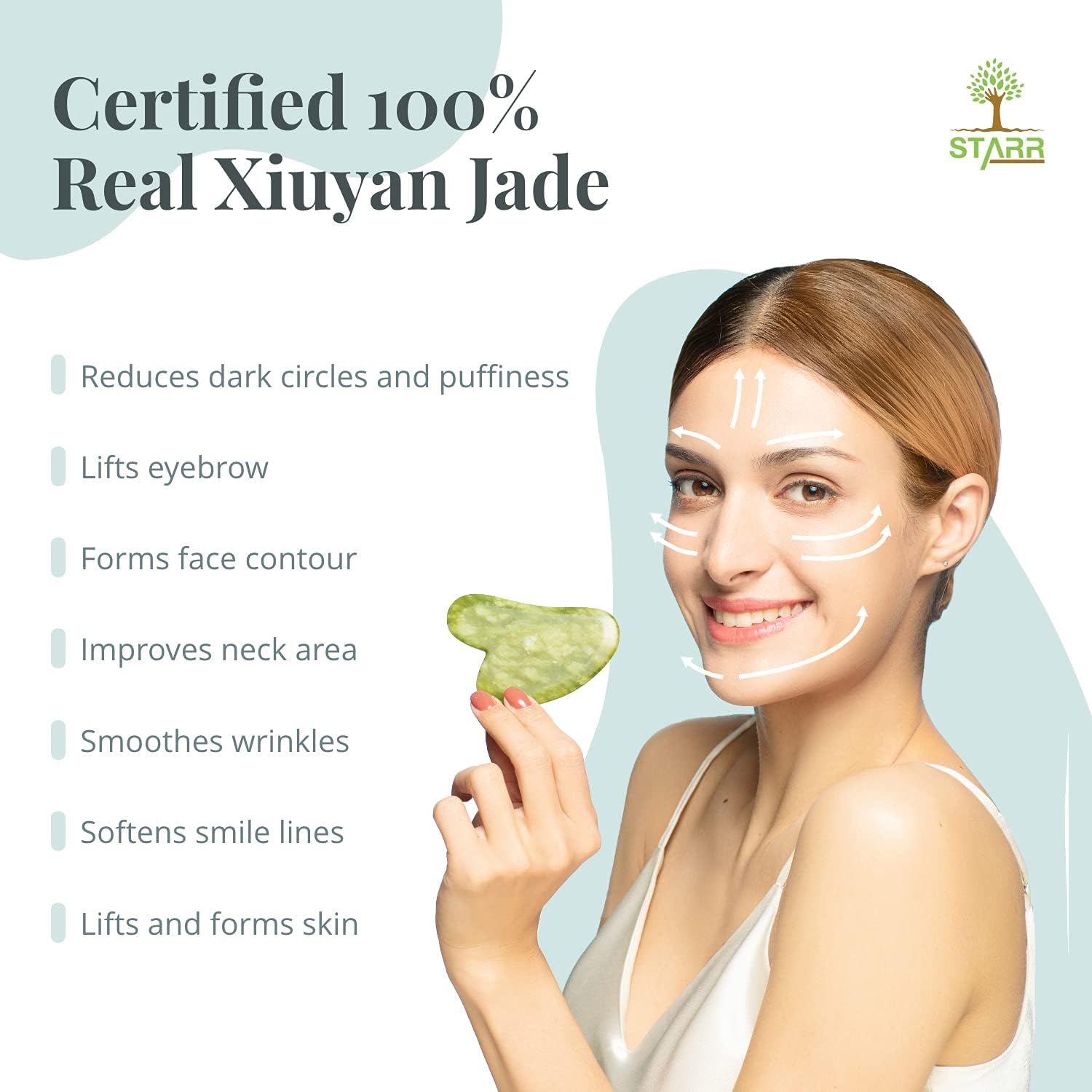 STARR-GIA Certified 100% Xiuyan Jade Gua Sha Massage Tool-Face Massager Reduces Puffiness-Gua Sha Facial Tools Promotes Blood Flow-Easy to Hold Face Sculpting Tool-Trigger Point Acupuncture - Image 2