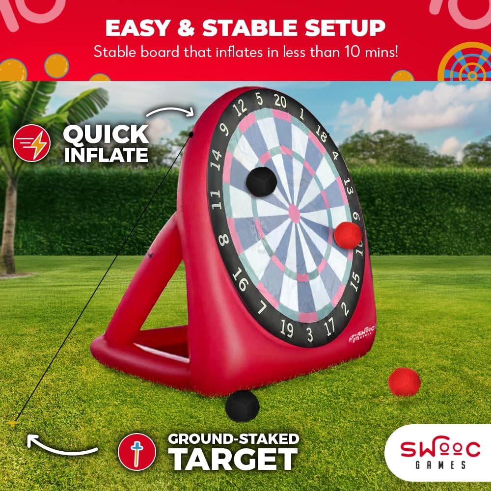 Swooc Games - Inflatable Giant Kick Darts (15+ Ways to Play) - Jumbo Soccer Dartboard w/Air Pump - Big Carnival Games - Giant Outdoor Games - Oversized Dart Board Yard & Lawn Game for Kids & Adults - Image 3