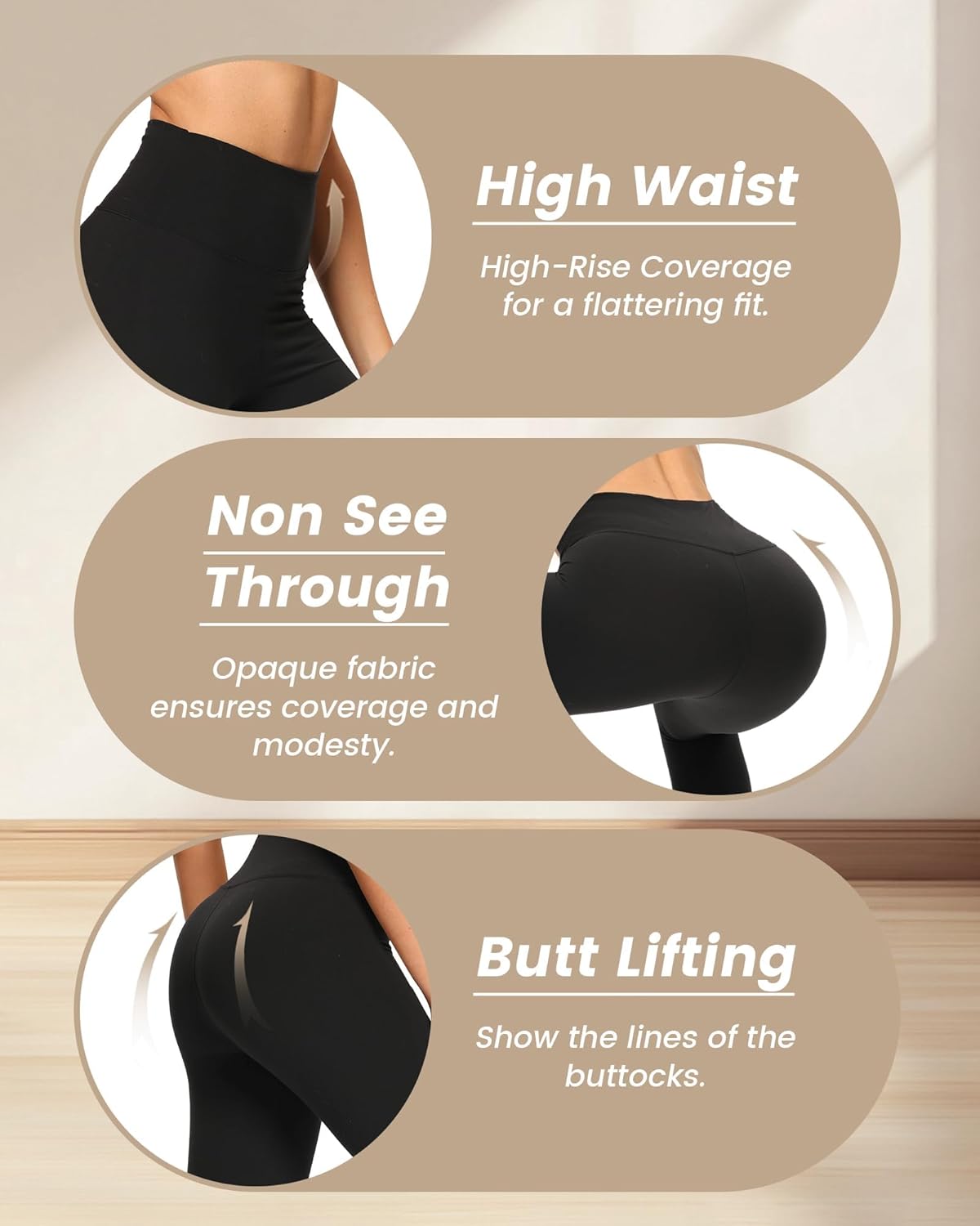 NexiEpoch 4 Pack Leggings for Women - High Waisted Tummy Control Soft Black Capri Yoga Pants with Pockets for Workout - Image 3