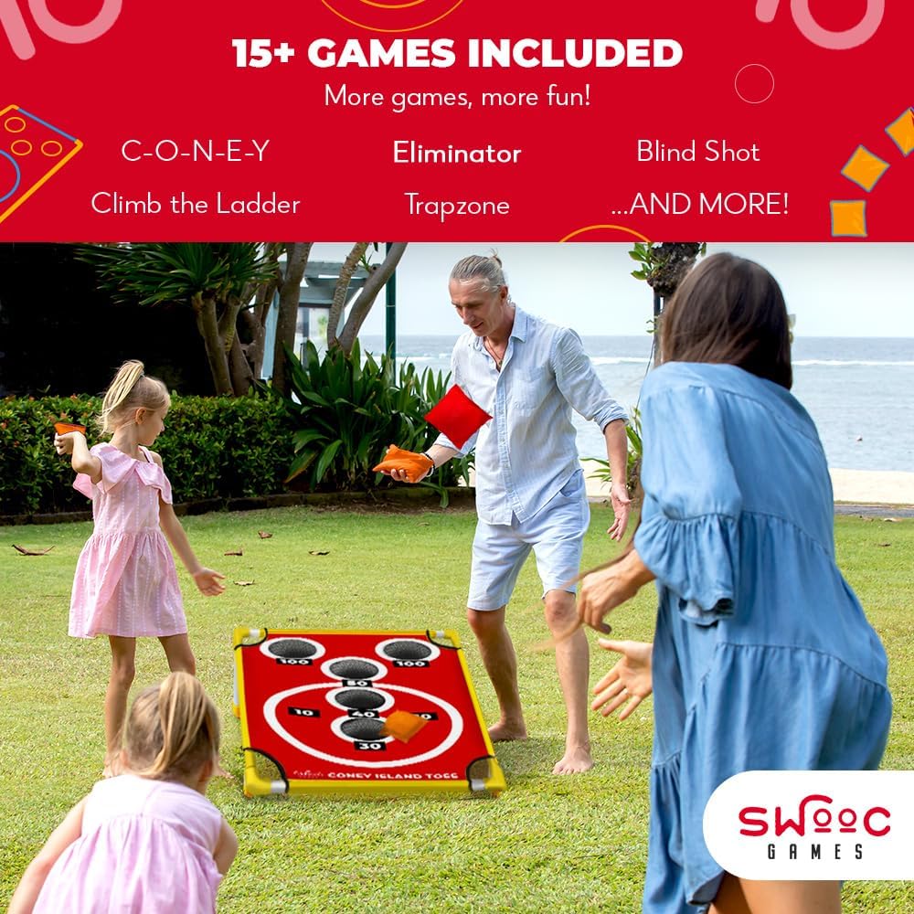 Swooc Games - Coney Island Toss™ - Arcade Style Cornhole Board Set w/Carrying Case & 15+ Games - Corn Hole Games for Adults - Kids Bean Bag Toss Game - Kids Cornhole Set w/Bags - Outdoor Yard Games - Image 3