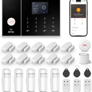 LWOHSI A108F Alarm System for Home Security,WiFi+GSM 4G DIY Alarm Kit with Phone APP Alert, Door/Window Sensor, Remote, Compatible with Alexa and Google for House, Apartment