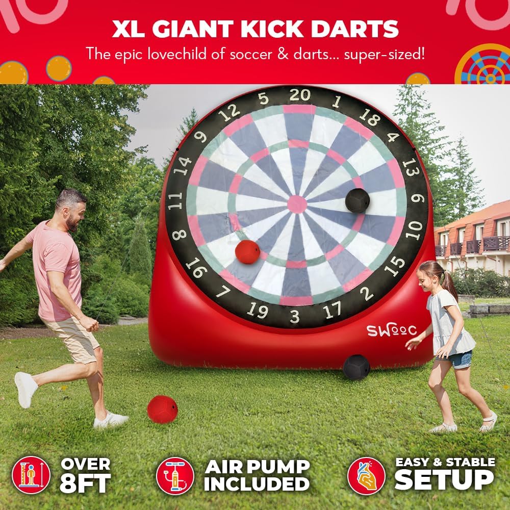 Swooc Games - Inflatable Giant Kick Darts (15+ Ways to Play) - Jumbo Soccer Dartboard w/Air Pump - Big Carnival Games - Giant Outdoor Games - Oversized Dart Board Yard & Lawn Game for Kids & Adults - Image 2