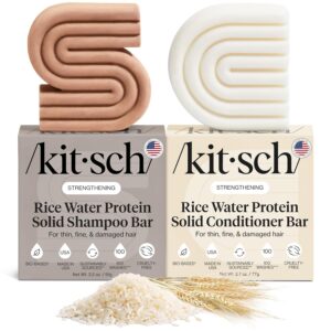 Kitsch Rice Water Protein Solid Shampoo and Conditioner Set for Hair Growth – Strengthening Hair Care Duo w/Rice Protein & Vitamins for Damage Repair – Paraben, Sulfate & Silicone Free, Made in USA