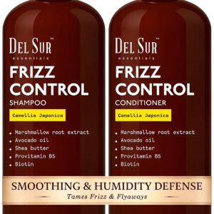 DEL SUR Frizz Control Shampoo and Conditioner Set | 16 fl oz Each | with Camellia Japonica, Shea Butter & Avocado Oil | Smoothing & Anti Frizz for Curly, Wavy & Straight Hair