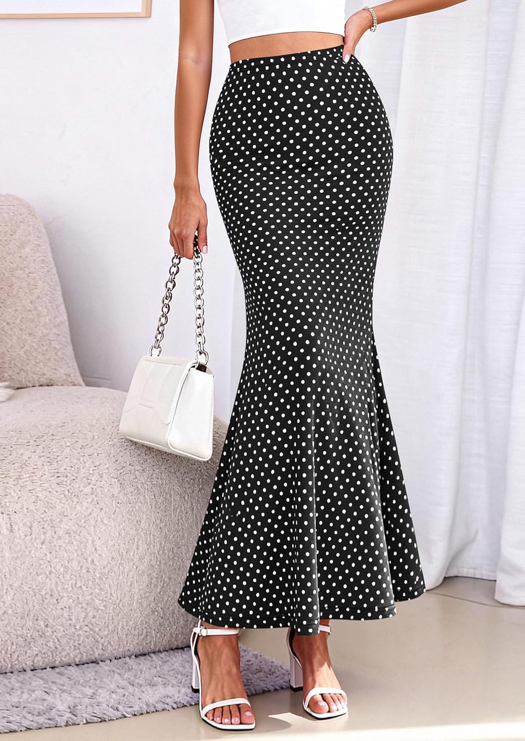 PRETTYGARDEN Maxi Skirts for Women 2026 Summer Flowy High Waisted Polka Dot Mermaid Office Work Spring Fashion Long Skirt - Image 5
