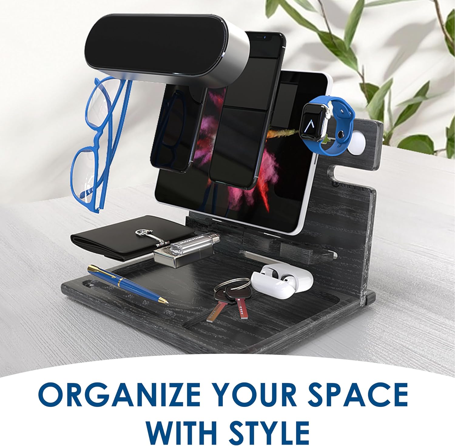 BarvA Two Phone Docking Station | Night Stand Desk Organizer | Wood Nightstand Organizer | Tablet Smart Watch Earbuds Charging Station | Upgraded Dresser Phone Stand | Bed Room Decor Gifts for Men - Image 4