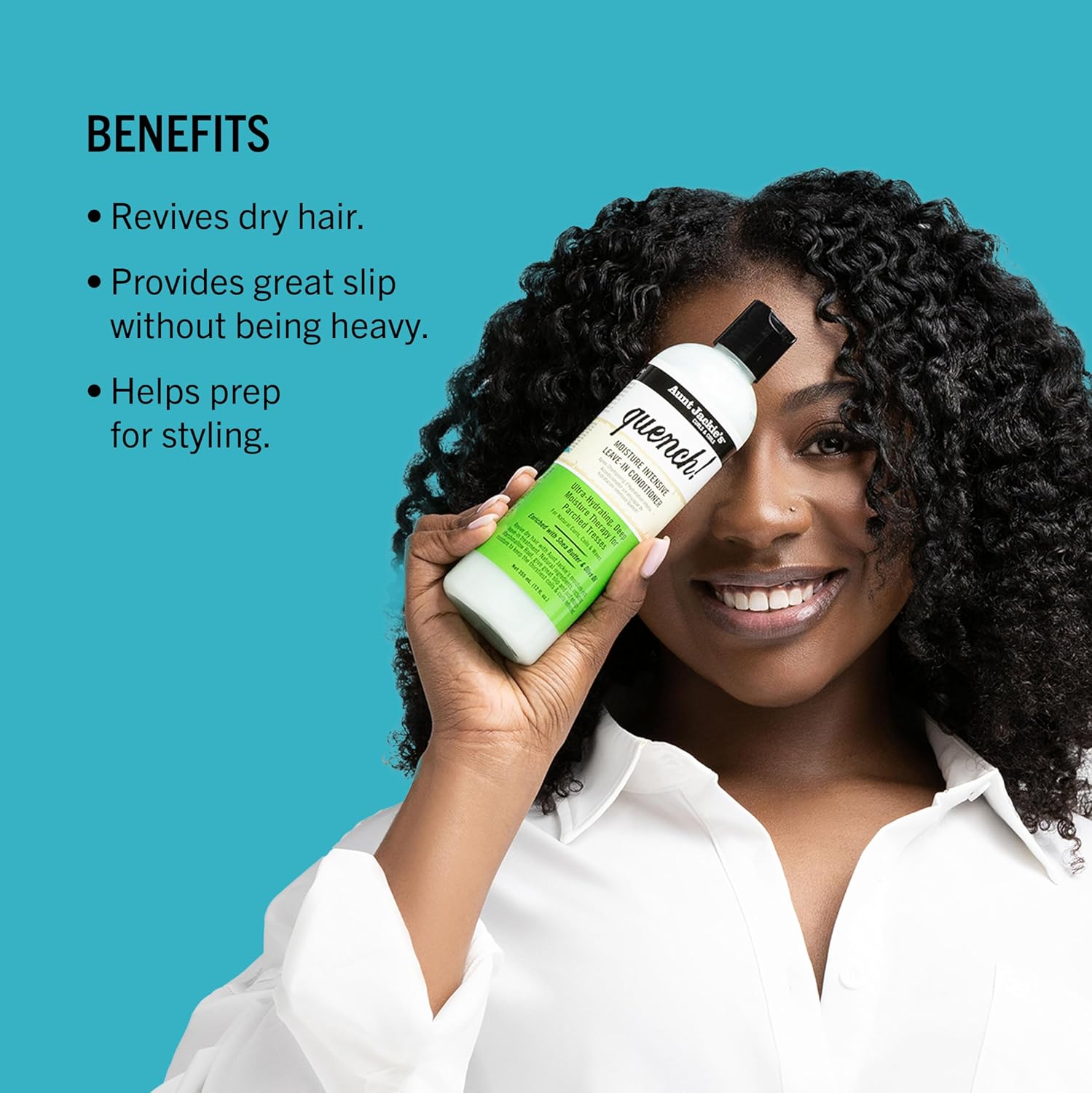 Aunt Jackie's Curls and Coils Quench Moisture Intensive Leave-In Hair Conditioner for Natural Curls, Coils and Waves, Enriched with Shea Butter, 12 oz - Image 3