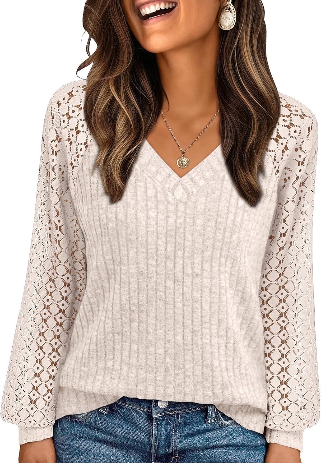 AUTOMET Women Summer Tops Spring Fashion 2026 Lace Long Sleeve Shirts Fall Sweaters Dressy Casual Tunic Blouse Work Clothing