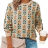 ZESICA Women's Long Sleeve Crewneck Sweater 2026 Fall Printed Cute Oversized Knitted Pullover Tops Trendy Clothes